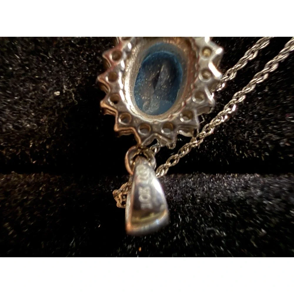 Blue Topaz  Diamond Pendant Necklace 10K white gold QDC